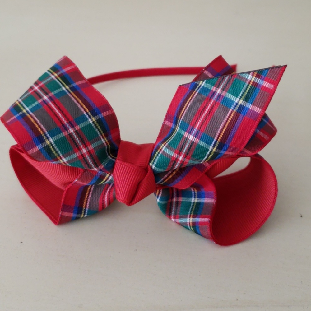 Christmas red plaid headband